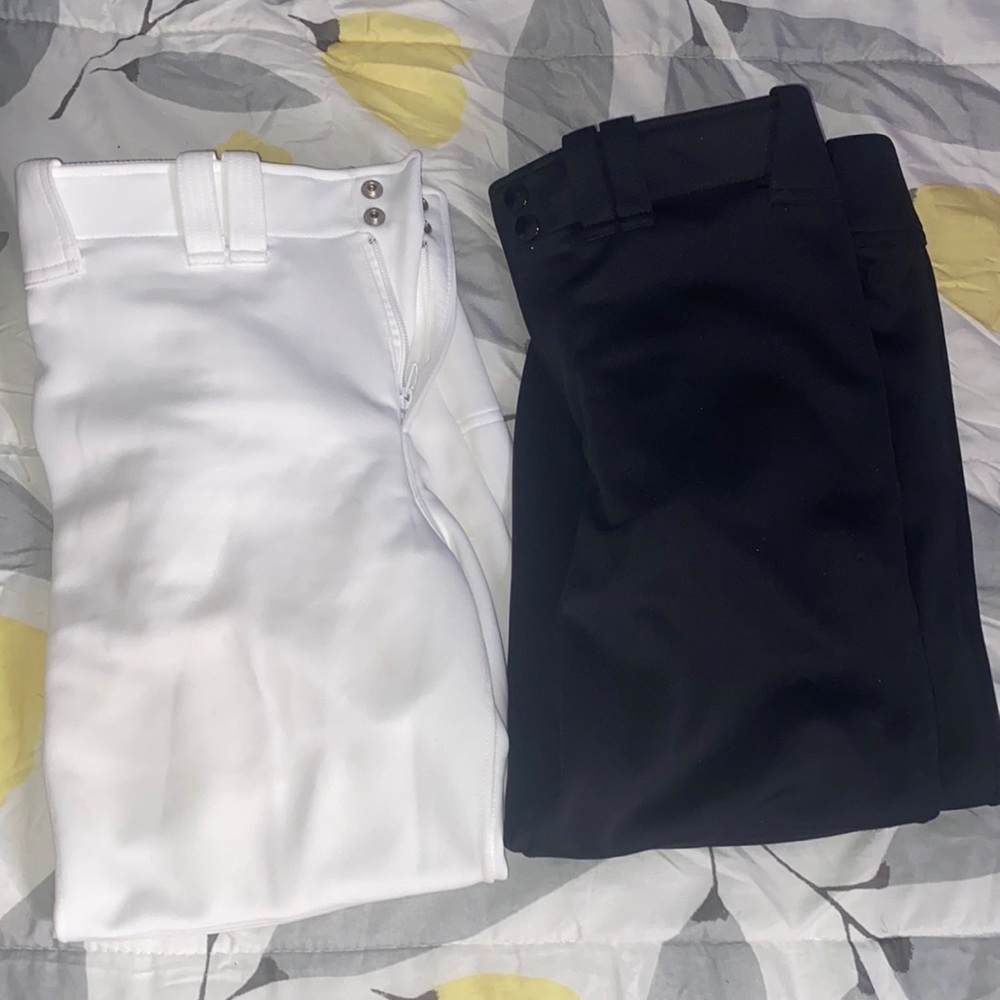 White and Black Mizuno softball pants